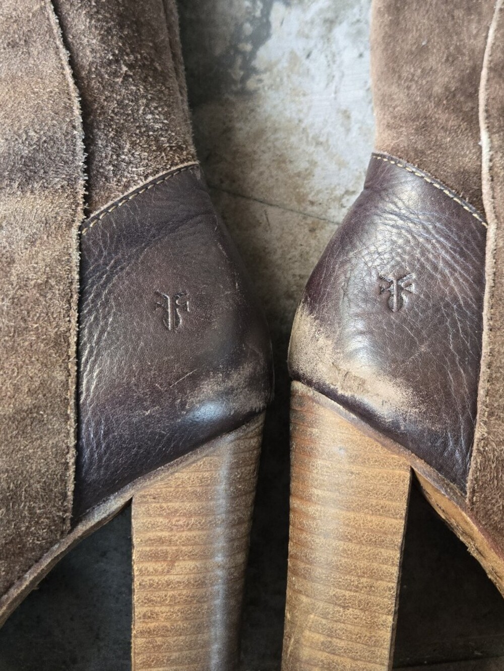 Frye Villager Pull On Tall Boots Leather Suede Heels Brown Size 6 - Picture 13 of 15